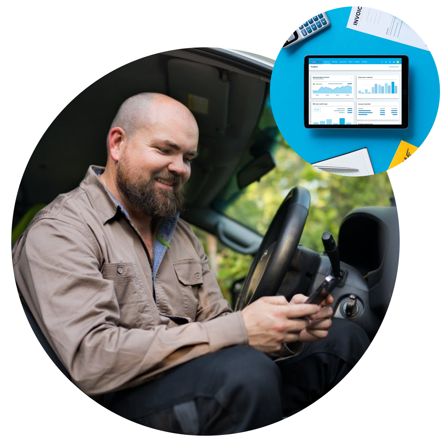 A small business owner gets an update on his finances with Xero’s online accounting software on his phone.