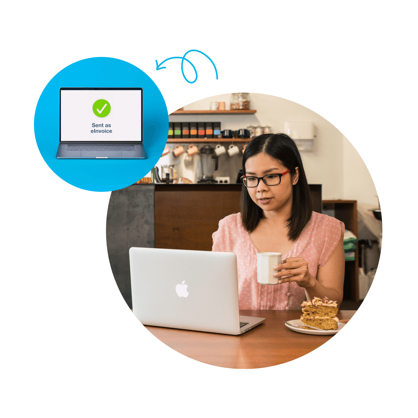 A business owner uses electronic invoicing software (eInvoicing) on their laptop to send an invoice.