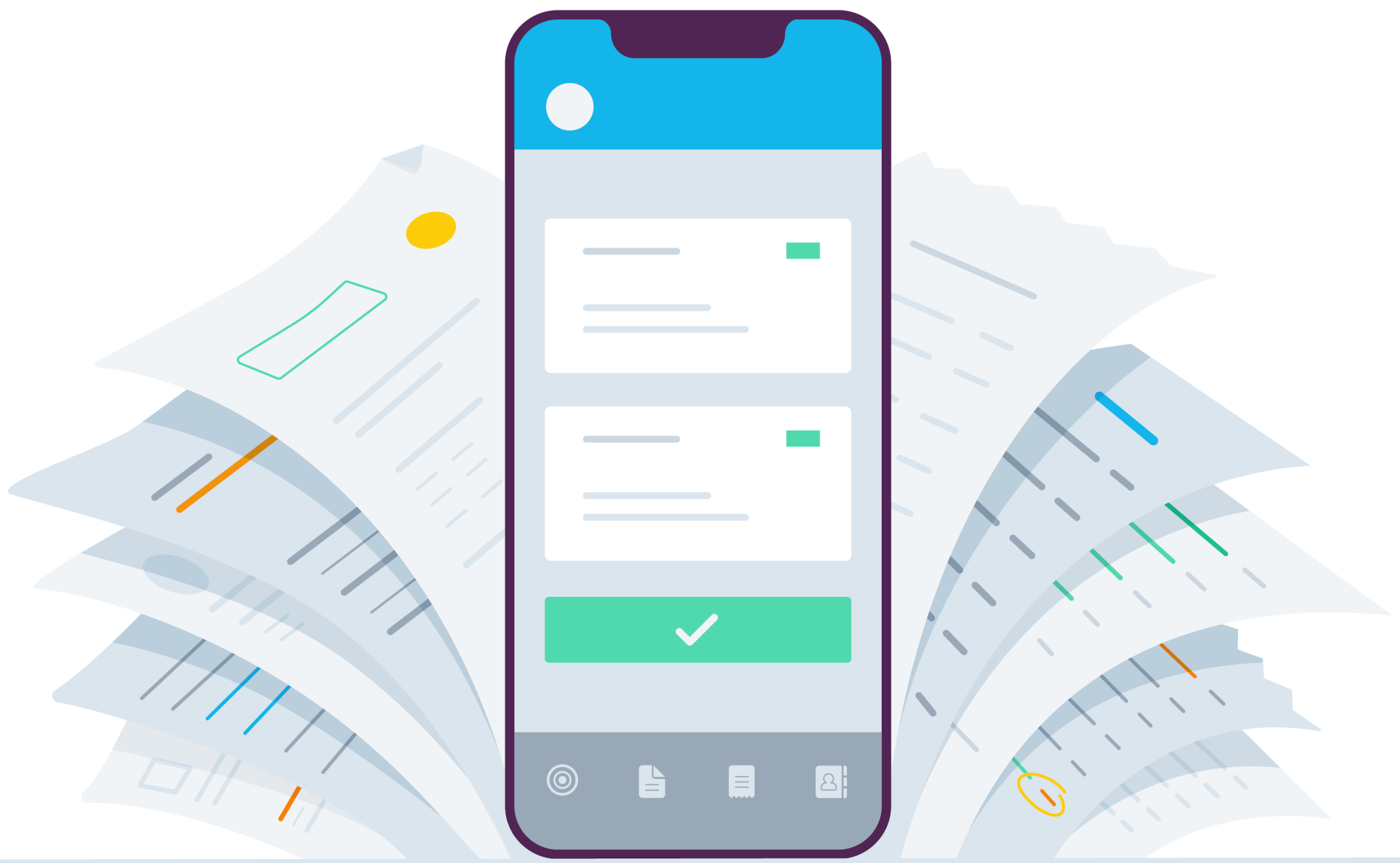 image showing invoice pages going into a mobile phone