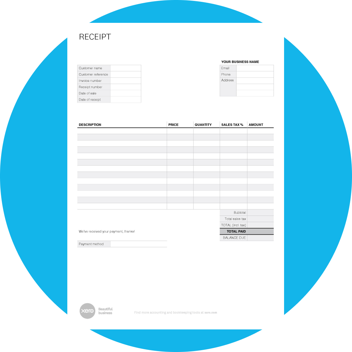 Receipt template with blank fields for users to fill out